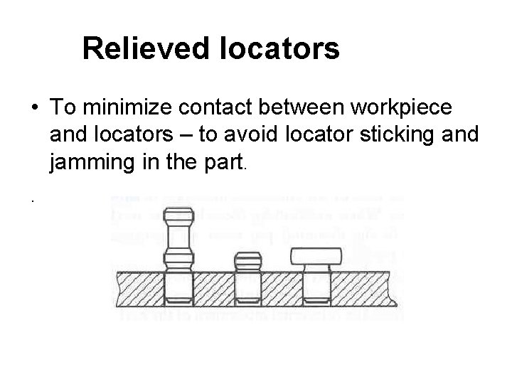 Relieved locators • To minimize contact between workpiece and locators – to avoid locator
