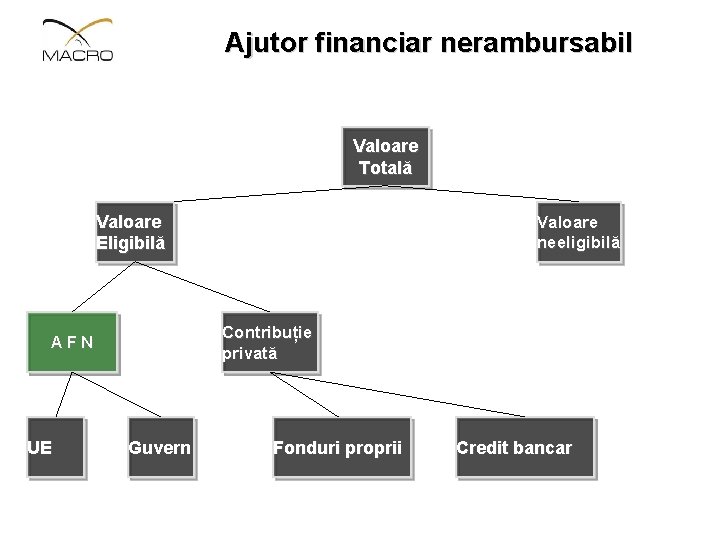 Ajutor financiar nerambursabil Valoare Totală Valoare Eligibilă Contribuție privată AFN UE Valoare neeligibilă Guvern