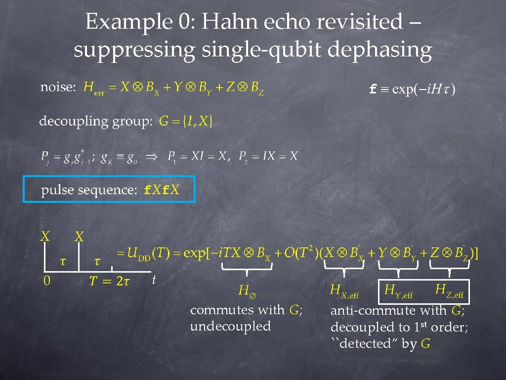 Example 0: Hahn echo revisited – suppressingle-qubit dephasing 0 t commutes with G; undecoupled Example 0: Hahn echo revisited – suppressingle-qubit dephasing 0 t commutes with G; undecoupled