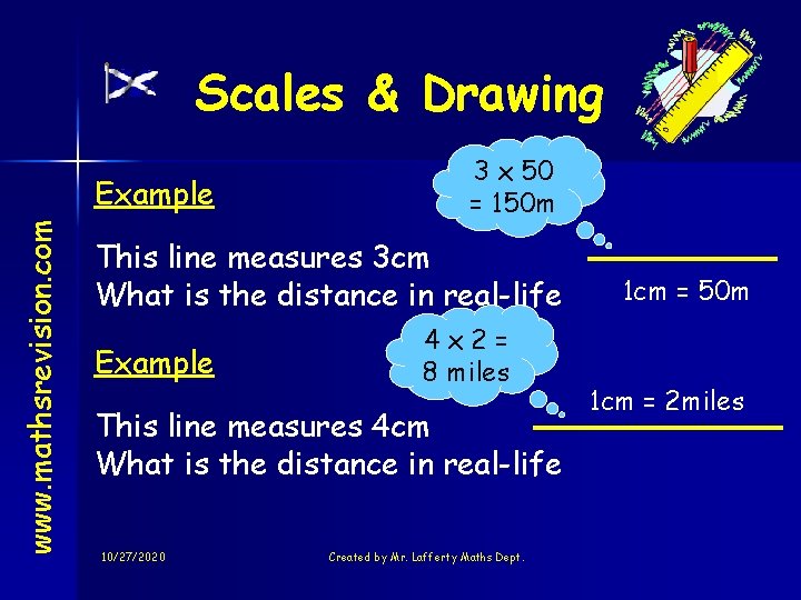 Scales & Drawing www. mathsrevision. com Example 3 x 50 = 150 m This