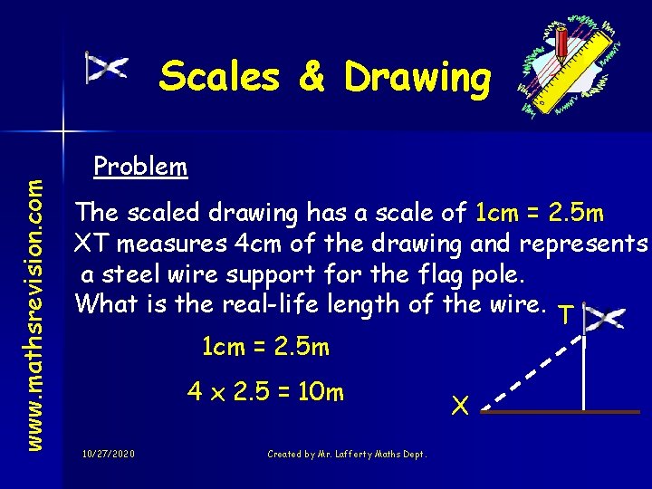 www. mathsrevision. com Scales & Drawing Problem The scaled drawing has a scale of