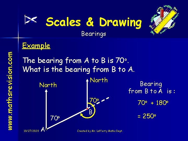 Scales & Drawing Bearings www. mathsrevision. com Example The bearing from A to B