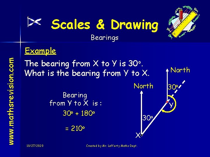 Scales & Drawing Bearings www. mathsrevision. com Example The bearing from X to Y