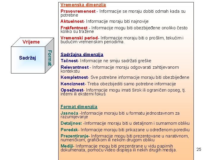 Vremenska dimenzija Pravovremenost - Informacije se moraju dobiti odmah kada su potrebne Aktuelnost- Informacije Vremenska dimenzija Pravovremenost - Informacije se moraju dobiti odmah kada su potrebne Aktuelnost- Informacije