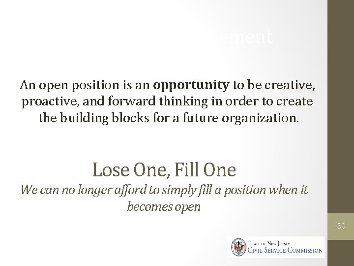 Vacancy Announcement An open position is an opportunity to be creative, proactive, and forward