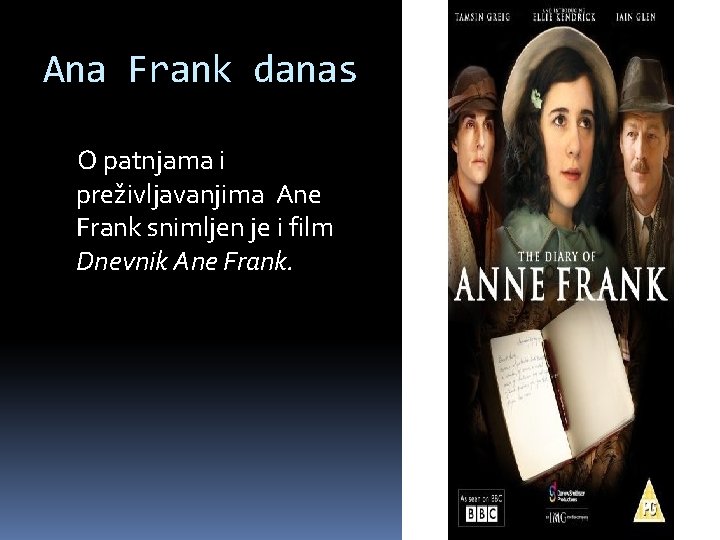 Ana Frank danas O patnjama i preživljavanjima Ane Frank snimljen je i film Dnevnik