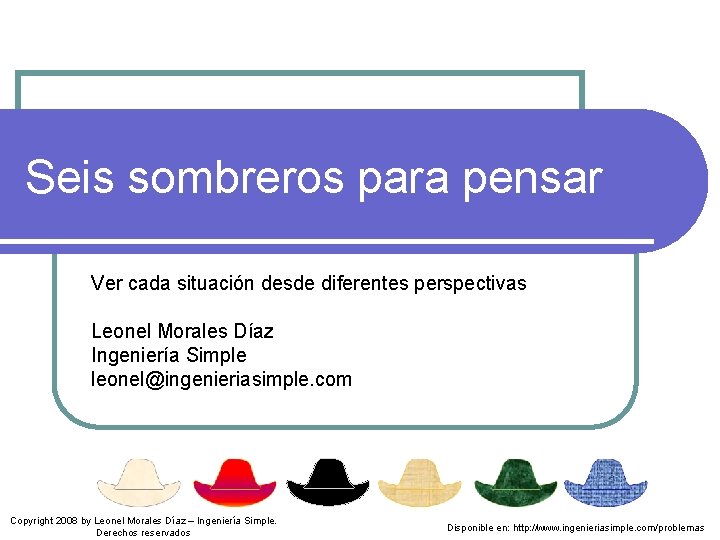 Seis sombreros para pensar Ver cada situación desde diferentes perspectivas Leonel Morales Díaz Ingeniería