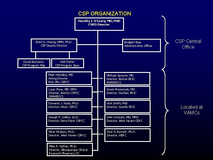 CSP ORGANIZATION Timothy J. O’Leary, MD, PHD CSRD Director Grant D. Huang, MPH, Ph. CSP ORGANIZATION Timothy J. O’Leary, MD, PHD CSRD Director Grant D. Huang, MPH, Ph.