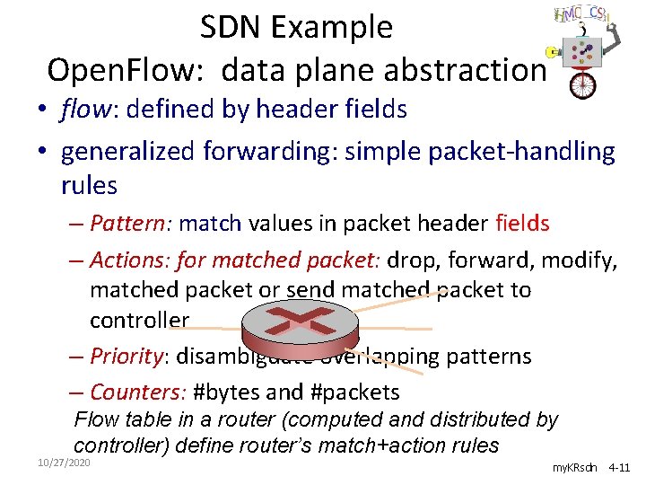 SDN Example Open. Flow: data plane abstraction • flow: defined by header fields •