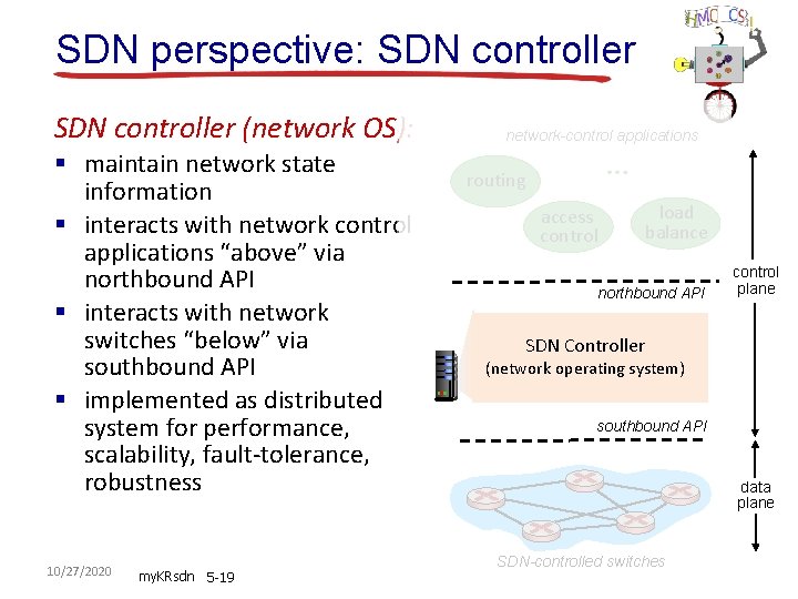 SDN perspective: SDN controller (network OS): § maintain network state information § interacts with