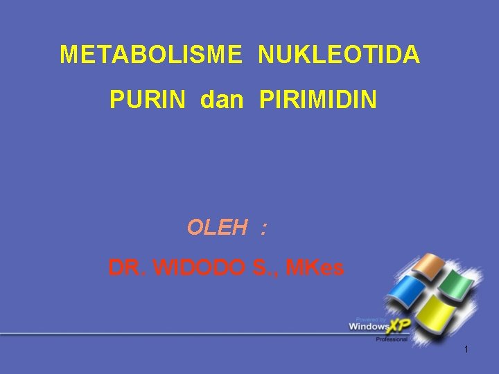 METABOLISME NUKLEOTIDA PURIN dan PIRIMIDIN OLEH : DR. WIDODO S. , MKes 1 