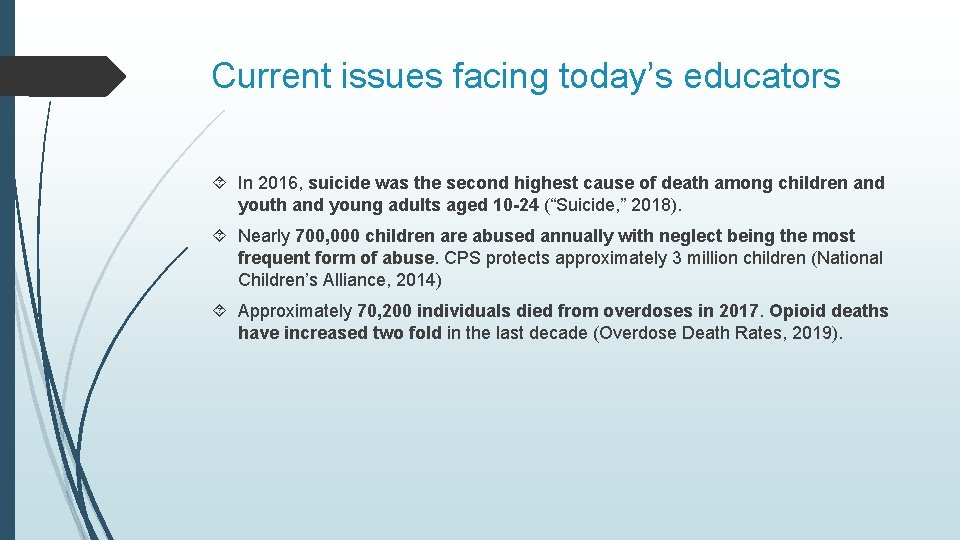 Current issues facing today’s educators In 2016, suicide was the second highest cause of