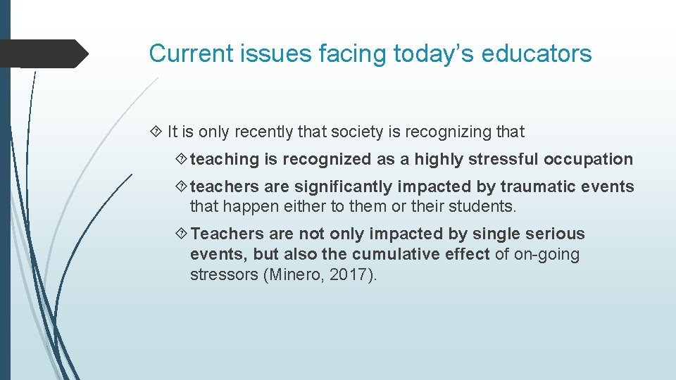 Current issues facing today’s educators It is only recently that society is recognizing that