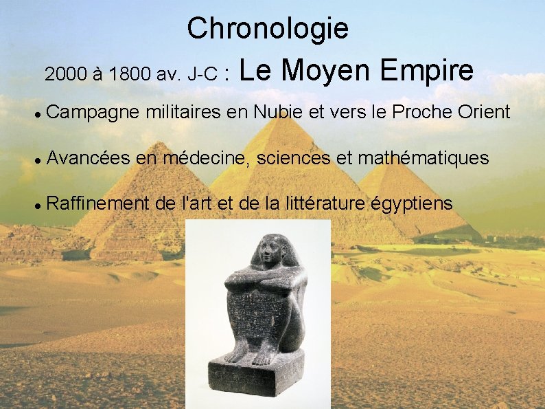 Chronologie 2000 à 1800 av. J-C : Le Moyen Empire Campagne militaires en Nubie