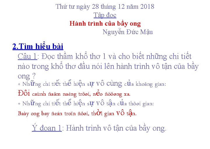 Thứ tư ngày 28 tháng 12 năm 2018 Tập đọc Hành trình của bầy