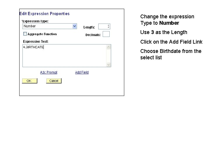 Change the expression Type to Number Use 3 as the Length Click on the