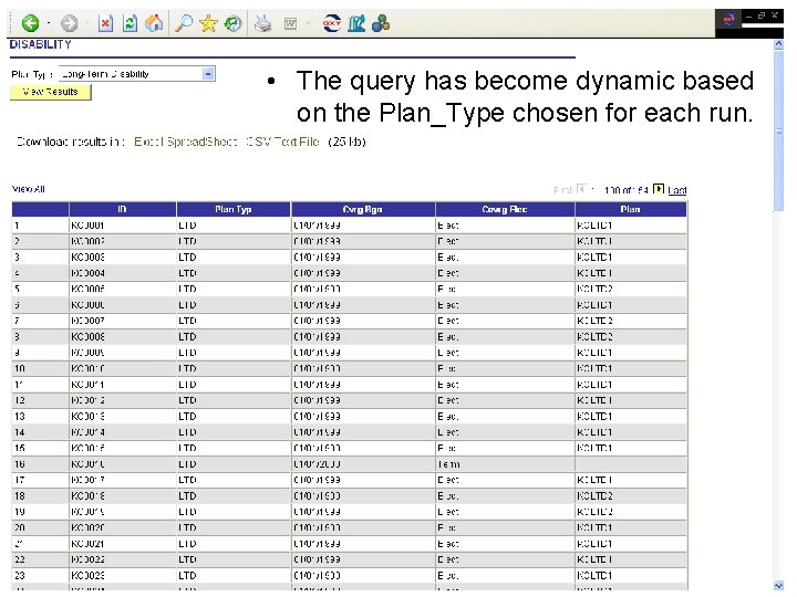  • The query has become dynamic based on the Plan_Type chosen for each