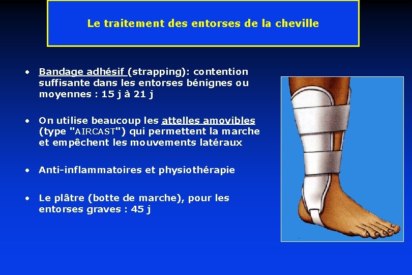 Le traitement des entorses de la cheville • Bandage adhésif (strapping): contention suffisante dans Le traitement des entorses de la cheville • Bandage adhésif (strapping): contention suffisante dans