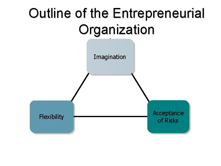 Outline of the Entrepreneurial Organization Imagination Flexibility Acceptance of Risks 