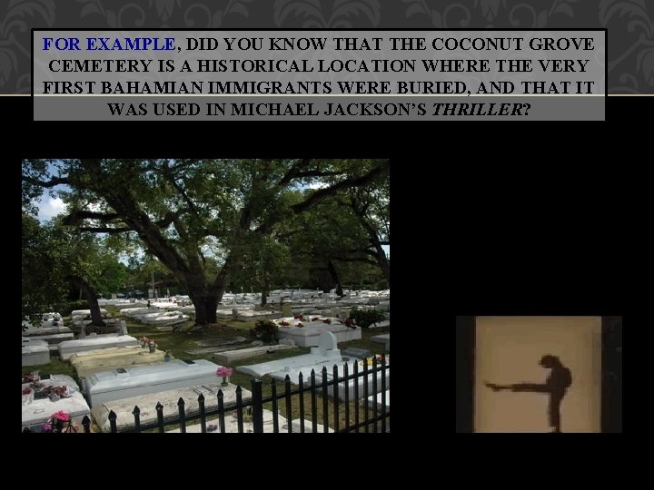 FOR EXAMPLE, DID YOU KNOW THAT THE COCONUT GROVE CEMETERY IS A HISTORICAL LOCATION FOR EXAMPLE, DID YOU KNOW THAT THE COCONUT GROVE CEMETERY IS A HISTORICAL LOCATION