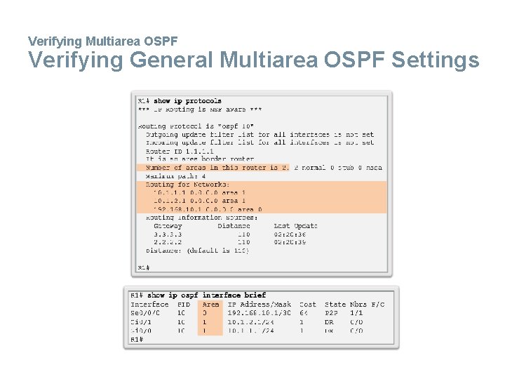 Verifying Multiarea OSPF Verifying General Multiarea OSPF Settings 