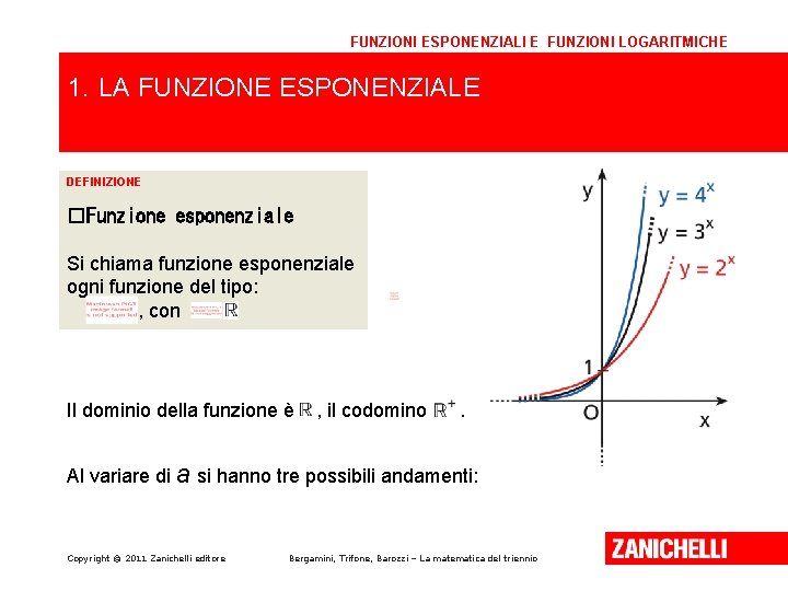 FUNZIONI ESPONENZIALI E FUNZIONI LOGARITMICHE 1. LA FUNZIONE ESPONENZIALE DEFINIZIONE �Funzione esponenziale Si chiama