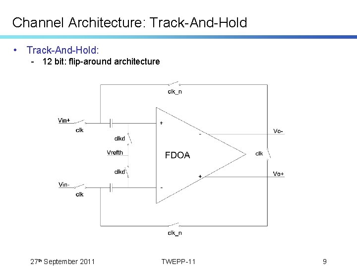 Channel Architecture: Track-And-Hold • Track-And-Hold: - 12 bit: flip-around architecture 27 th September 2011