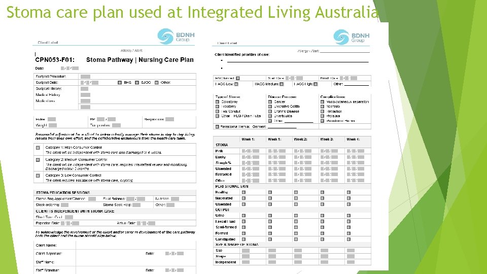 Stoma care plan used at Integrated Living Australia 