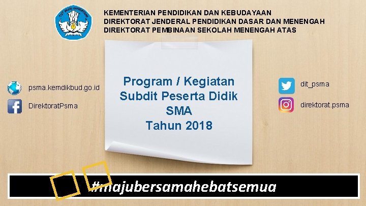 KEMENTERIAN PENDIDIKAN DAN KEBUDAYAAN DIREKTORAT JENDERAL PENDIDIKAN DASAR DAN MENENGAH DIREKTORAT PEMBINAAN SEKOLAH MENENGAH