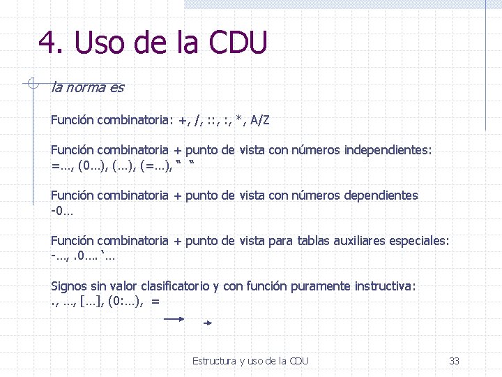 4. Uso de la CDU la norma es Función combinatoria: +, /, : :