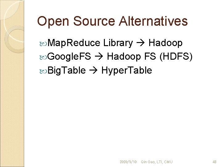 Open Source Alternatives Map. Reduce Library Hadoop Google. FS Hadoop FS (HDFS) Big. Table