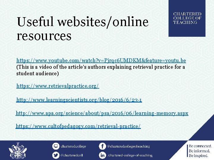 Useful websites/online resources https: //www. youtube. com/watch? v=Pjrqc 6 UMDKM&feature=youtu. be (This is a