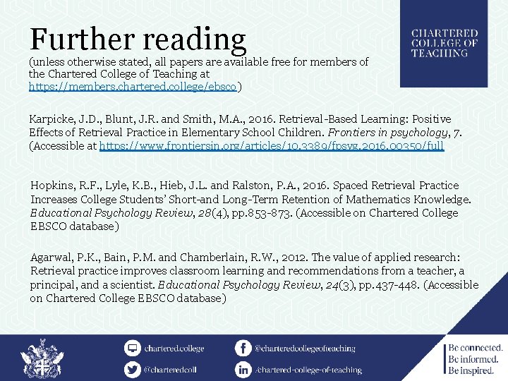 Further reading (unless otherwise stated, all papers are available free for members of the
