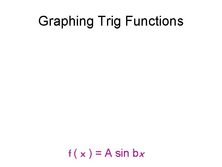 Graphing Trig Functions f ( x ) = A sin bx 