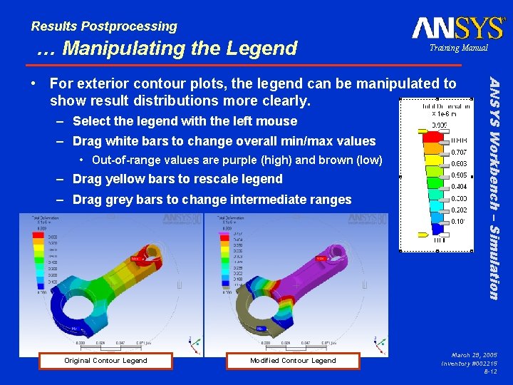 Results Postprocessing … Manipulating the Legend Training Manual – Select the legend with the