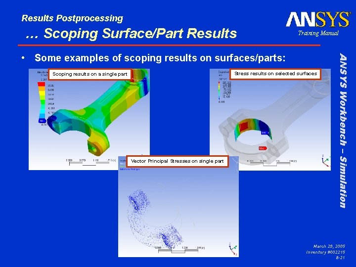 Results Postprocessing … Scoping Surface/Part Results Training Manual Stress results on selected surfaces Scoping