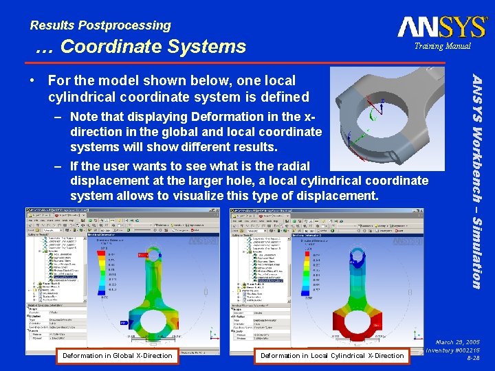 Results Postprocessing … Coordinate Systems Training Manual – Note that displaying Deformation in the