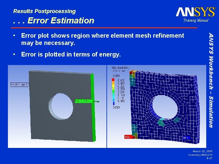 Results Postprocessing . . . Error Estimation Training Manual • Error is plotted in