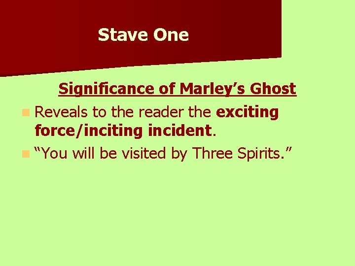 Stave One Significance of Marley’s Ghost n Reveals to the reader the exciting force/inciting
