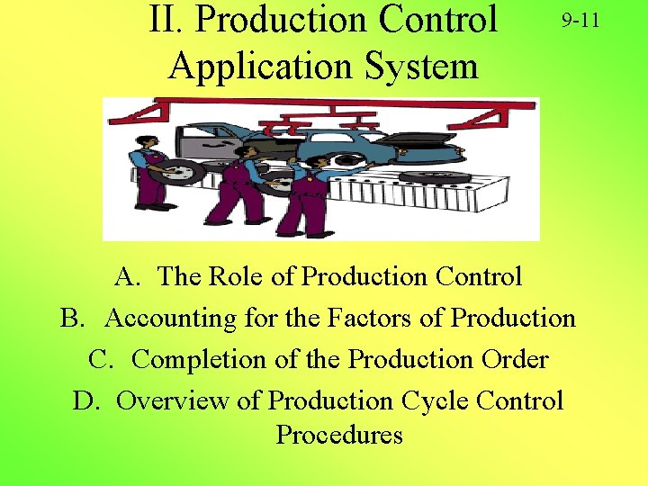 II. Production Control Application System 9 -11 A. The Role of Production Control B. II. Production Control Application System 9 -11 A. The Role of Production Control B.