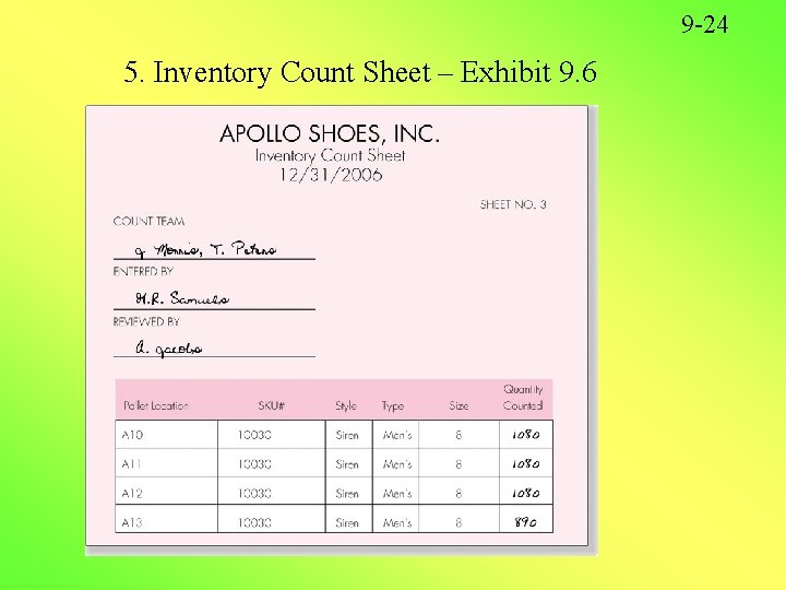 9 -24 5. Inventory Count Sheet – Exhibit 9. 6 9 -24 5. Inventory Count Sheet – Exhibit 9. 6