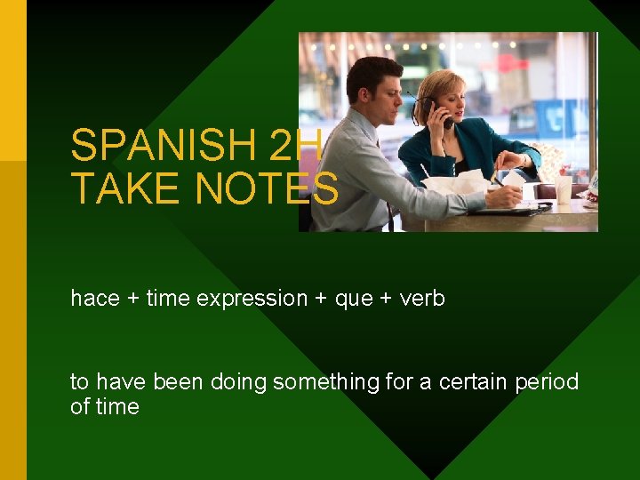 SPANISH 2 H TAKE NOTES hace + time expression + que + verb to