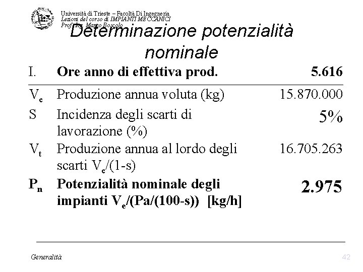 Università di Trieste – Facoltà Di Ingegneria Lezioni del corso di IMPIANTI MECCANICI Prof. Università di Trieste – Facoltà Di Ingegneria Lezioni del corso di IMPIANTI MECCANICI Prof.
