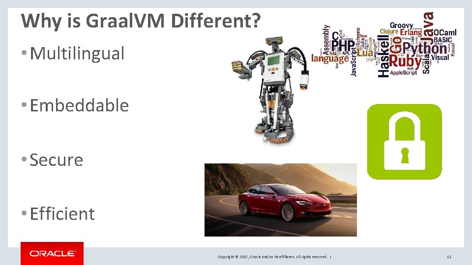 Why is Graal. VM Different? • Multilingual • Embeddable • Secure • Efficient Copyright