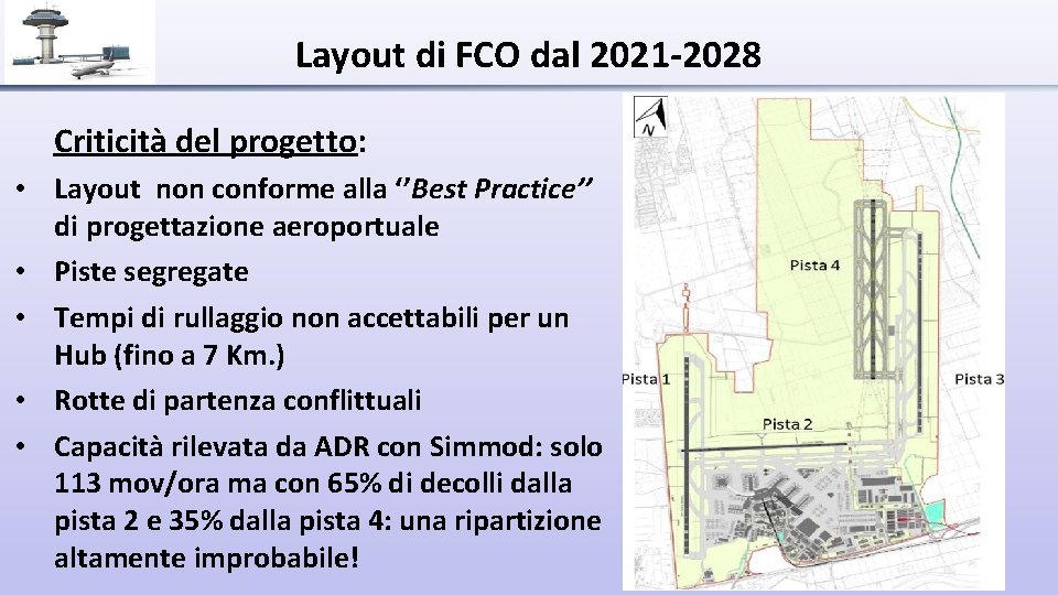 Layout di FCO dal 2021 -2028 Criticità del progetto: • Layout non conforme alla