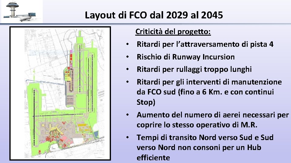 Layout di FCO dal 2029 al 2045 • • • Criticità del progetto: Ritardi
