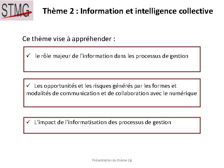 Thème 2 : Information et intelligence collective Ce thème vise à appréhender : ü Thème 2 : Information et intelligence collective Ce thème vise à appréhender : ü