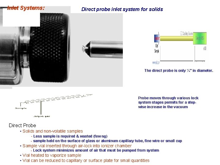 Inlet Systems: Direct probe inlet system for solids The direct probe is only ¼"