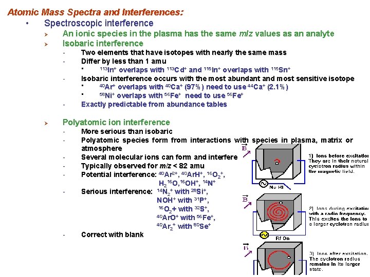 Atomic Mass Spectra and Interferences: • Spectroscopic interference Ø Ø An ionic species in