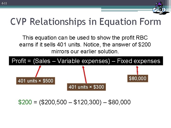 6 -11 CVP Relationships in Equation Form This equation can be used to show